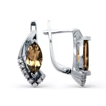 Серьги с раухтопазами и фианитами Линии Любви