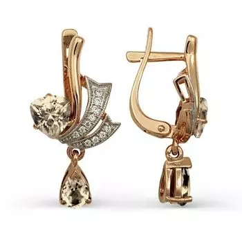 Серьги с раухтопазами и фианитами Линии Любви