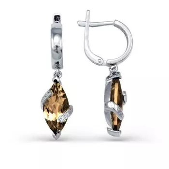 Серьги с раухтопазами и фианитами Линии Любви