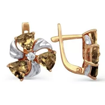 Серьги с раухтопазами и фианитами Линии Любви