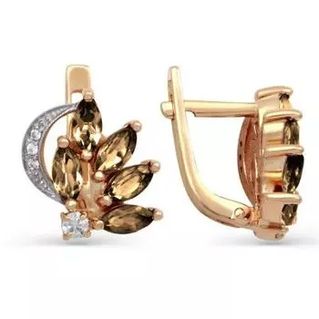 Серьги с раухтопазами и фианитами Линии Любви