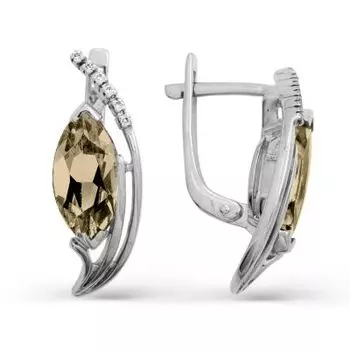 Серьги с раухтопазами и фианитами Линии Любви