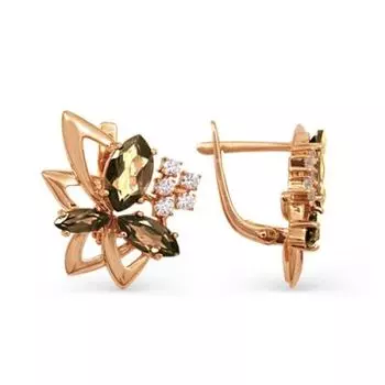 Серьги с раухтопазами и фианитами Линии Любви