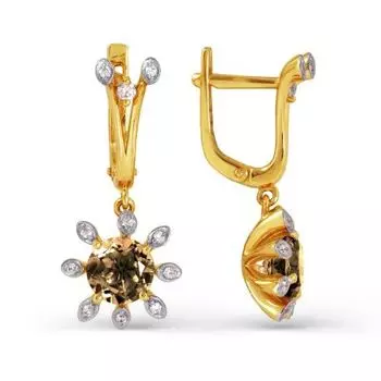 Серьги с раухтопазами и фианитами Линии Любви