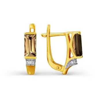 Серьги с раухтопазами и фианитами Линии Любви