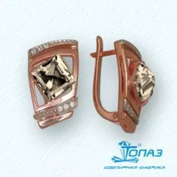 Серьги с раухтопазами и фианитами Линии Любви