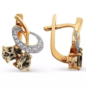 Серьги с раухтопазами и фианитами Линии Любви