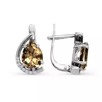 Серьги с раухтопазами и фианитами Линии Любви