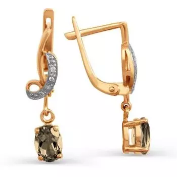 Серьги с раухтопазами и фианитами Линии Любви