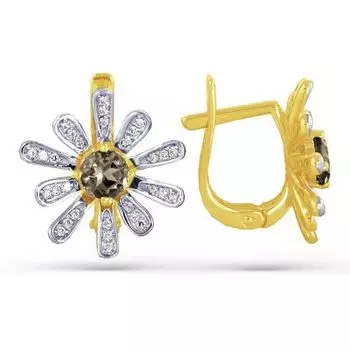 Серьги с раухтопазами и фианитами Линии Любви