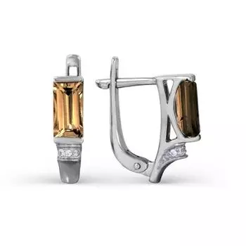 Серьги с раухтопазами и фианитами Линии Любви