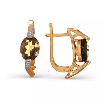 Серьги с раухтопазами и фианитами Линии Любви