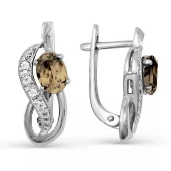 Серьги с раухтопазами и фианитами Линии Любви