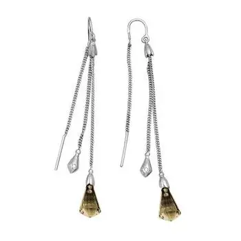 Серьги с раухтопазами и фианитами Линии Любви