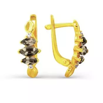 Серьги с раухтопазами и фианитами Линии Любви