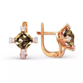 Серьги с раухтопазами и фианитами Линии Любви