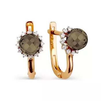 Серьги с раухтопазами и фианитами Линии Любви