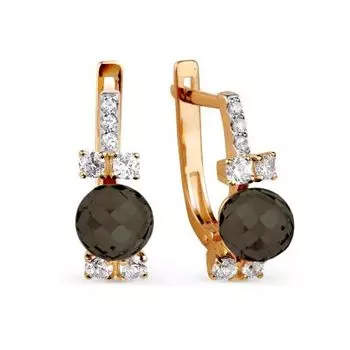 Серьги с раухтопазами и фианитами Линии Любви