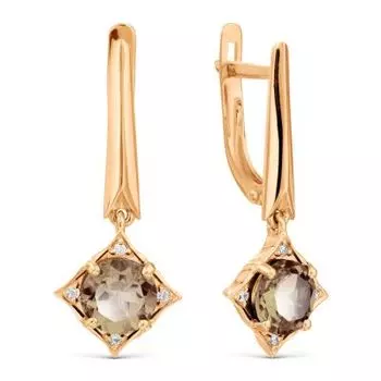 Серьги с раухтопазами и фианитами Линии Любви