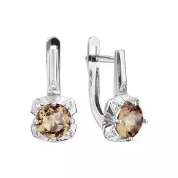 Серьги с раухтопазами и фианитами Линии Любви