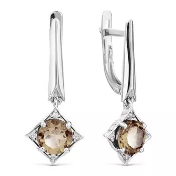 Серьги с раухтопазами и фианитами Линии Любви