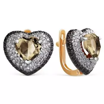 Серьги с раухтопазами и фианитами Линии Любви