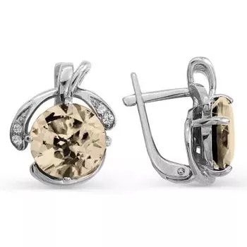 Серьги с раухтопазами и фианитами Линии Любви