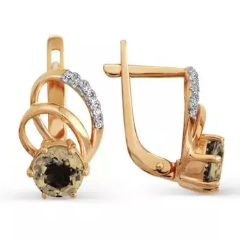 Серьги с раухтопазами и фианитами Линии Любви