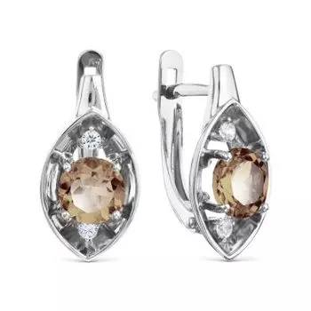 Серьги с раухтопазами и фианитами Линии Любви