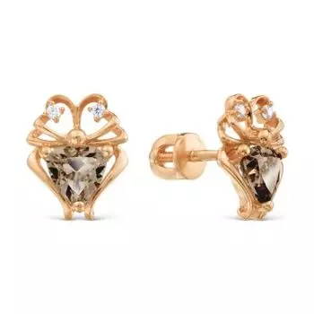 Серьги с раухтопазами и фианитами Линии Любви