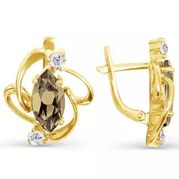 Серьги с раухтопазами и фианитами Линии Любви