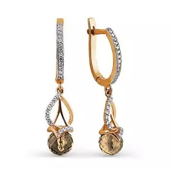 Серьги с раухтопазами и фианитами Линии Любви