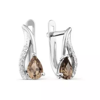 Серьги с раухтопазами и фианитами Premium Линии Любви