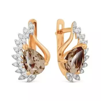 Серьги с раухтопазами и фианитами Premiums Линии Любви