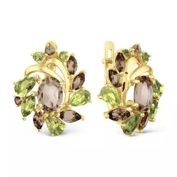 Серьги с раухтопазами и хризолитами Линии Любви