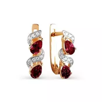 Серьги с родолитами и фианитами Линии Любви
