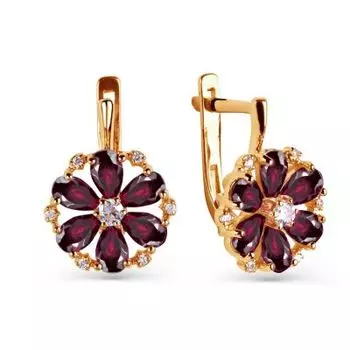 Серьги с родолитами и фианитами Линии Любви