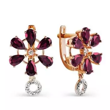 Серьги с родолитами и фианитами Линии Любви