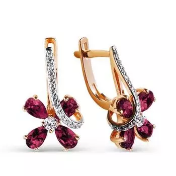Серьги с родолитами и фианитами Линии Любви