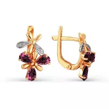 Серьги с родолитами и фианитами Линии Любви