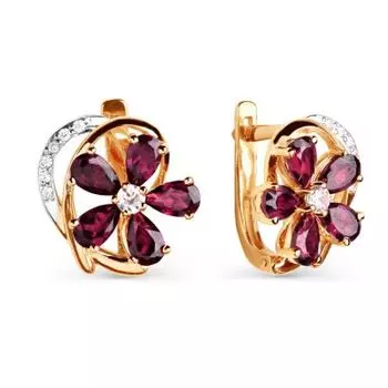 Серьги с родолитами и фианитами Линии Любви