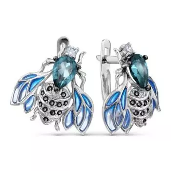 Серьги с топазами, эмалью и фианитами Линии Любви