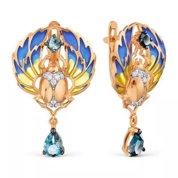 Серьги с топазами, эмалью и фианитами Линии Любви