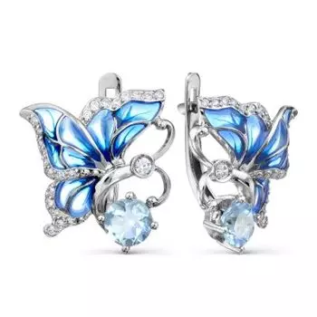 Серьги с топазами, эмалью и фианитами Линии Любви