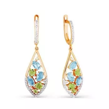 Серьги с топазами, хризолитами и фианитами Линии Любви