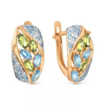 Серьги с топазами, хризолитами и фианитами Линии Любви