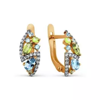 Серьги с топазами, хризолитами и фианитами Линии Любви