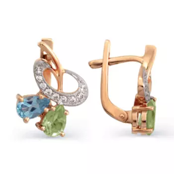 Серьги с топазами, хризолитами и фианитами Линии Любви