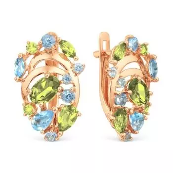 Серьги с топазами и хризолитами Линии Любви