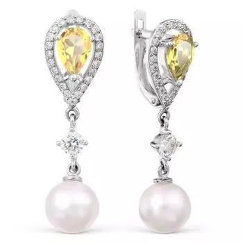 Серьги с жемчугом, цитринами и фианитами Линии Любви